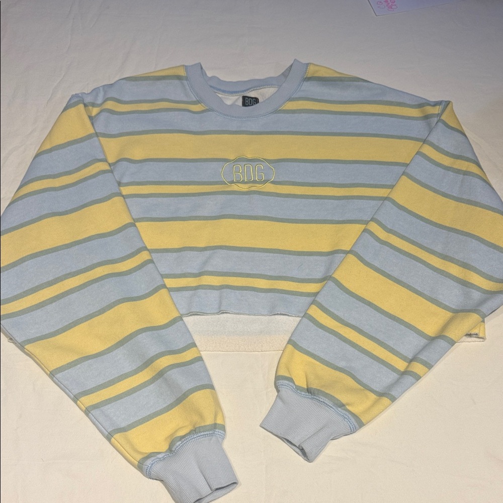 BDG Women’s Crewneck Sweater - Yellow and Light Blue Stripes